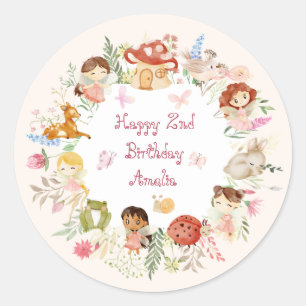 Flutter and Twirl Fairy Garden Birthday Classic Round Sticker
