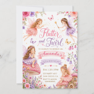 Flutter and Twirl Fairy Garden Birthday Invitation