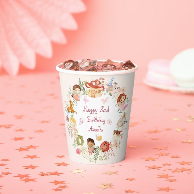 Flutter and Twirl Fairy Garden Birthday Paper Cups (Insitu)