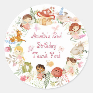 Flutter and Twirl Fairy Garden Birthday Thank You Classic Round Sticker