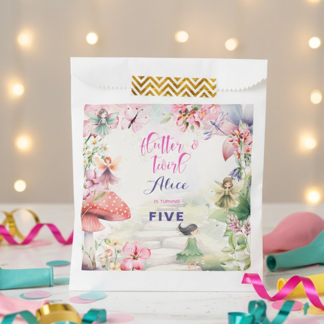 Flutter and twirl Fairy garden watercolor birthday Favour Bags (Creator Uploaded)