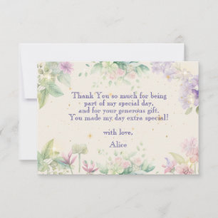 Flutter and twirl Fairy garden watercolor birthday Thank You Card