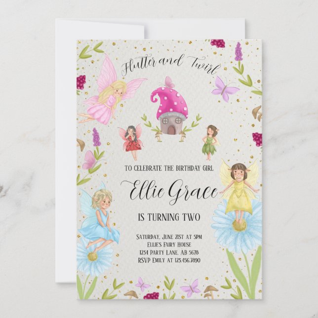 Flutter and Twirl Fairy Invitation (Front)