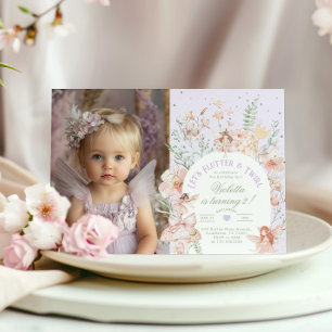 Flutter and Twirl Fairy princess Any Age BIrthday Invitation