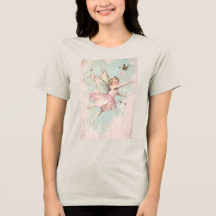 Flutter and Twirl Flower fairy girl Tri-Blend Shirt