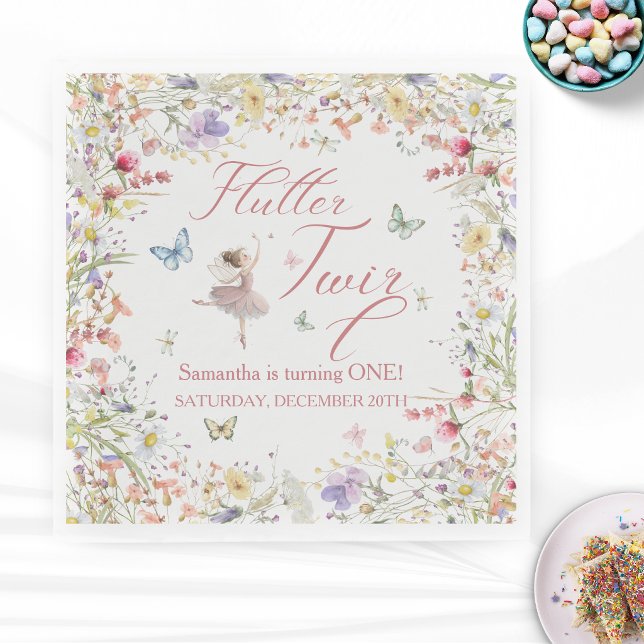 Flutter and Twirl Magical Wings First Birthday Napkin (Flutter and Twirl Magical Wings First Birthday Napkins)