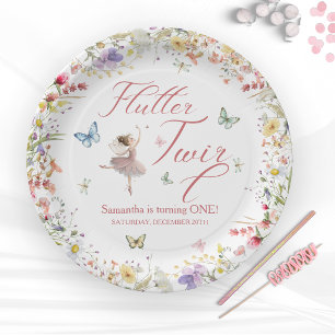 Flutter and Twirl Magical Wings First Birthday Paper Plate
