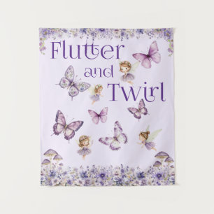 Flutter and Twirl Purple Fairy Party Backdrop Tapestry