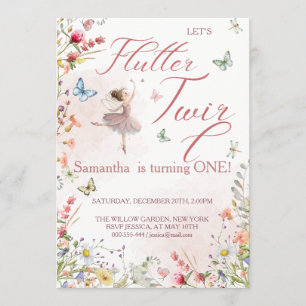 Flutter and Twirl Wildflower Fairy 1st Birthday Invitation