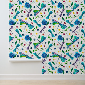 Flutter Dragonfly Garden on White Wallpaper