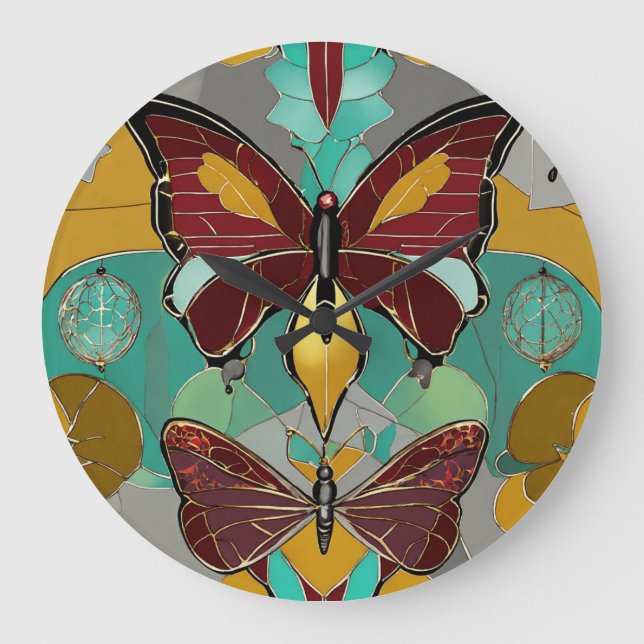 Flutter Fashions: Whimsical Butterfly Tees" Large Clock (Front)