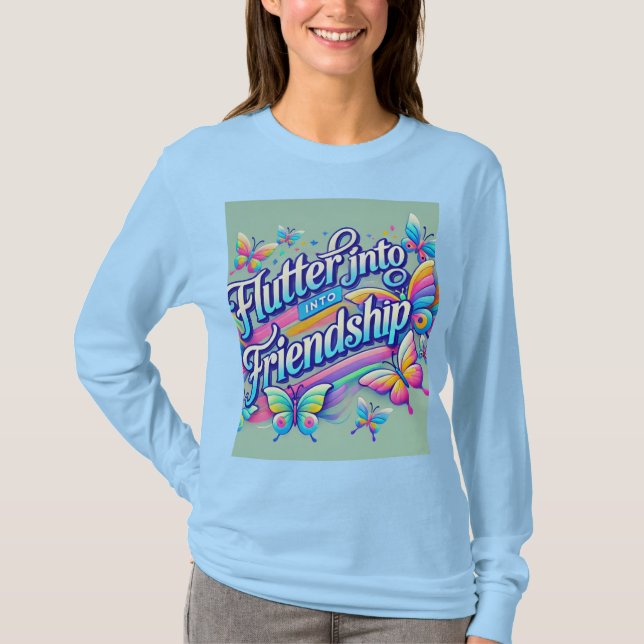 "Flutter into Friendship" Designed long sleeve  T-Shirt (Front)