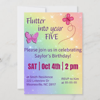 flutter into year five invitation