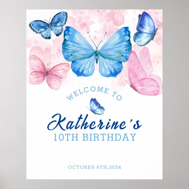 Flutter on over Butterflies Birthday Welcome  Poster (Front)