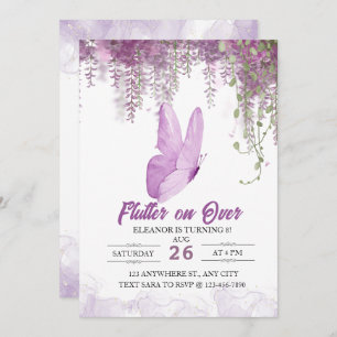 Flutter On Over Butterfly Girl Birthday Invitation