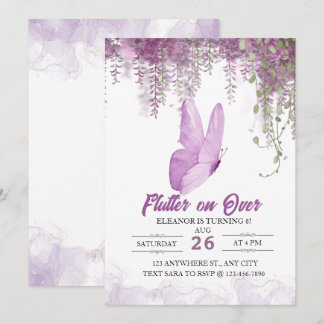 Flutter On Over Butterfly Girl Birthday Invitation