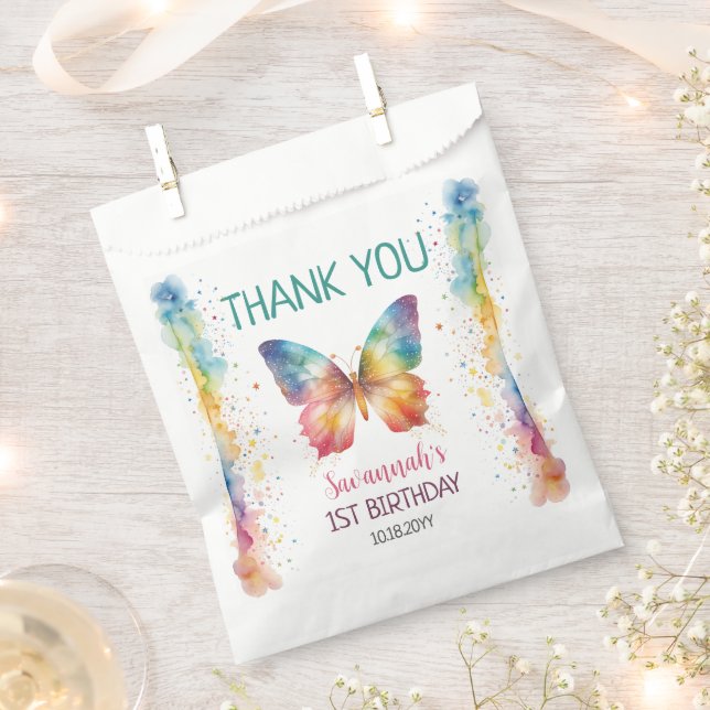 Flutter On Over Rainbow Butterfly 1st Birthday Favour Bags (Clipped)
