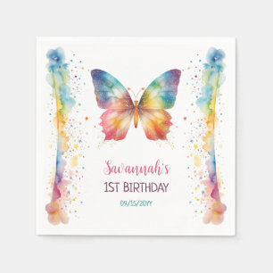 Flutter On Over Rainbow Butterfly 1st Birthday Napkin