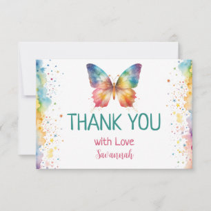 Flutter On Over Rainbow Butterfly 1st Birthday Thank You Card