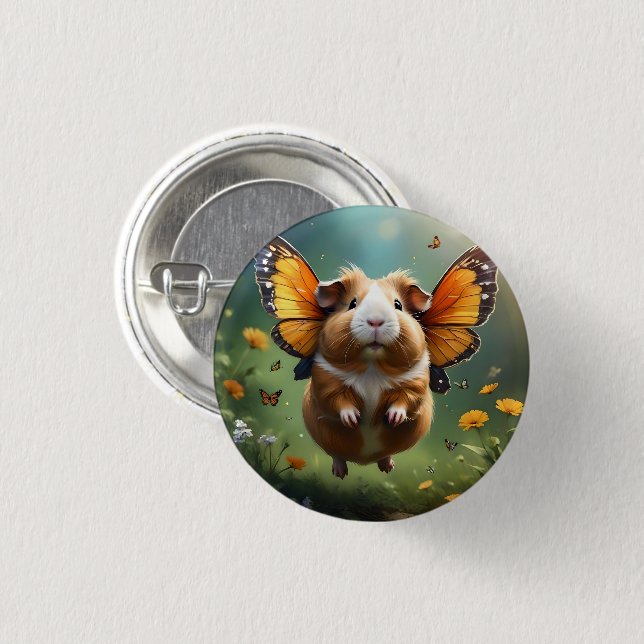 "Flutter Paws: The Guinea Pig Takes Flight" 3 Cm Round Badge (Front & Back)
