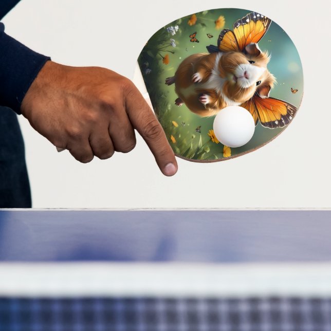 "Flutter Paws: The Guinea Pig Takes Flight" Ping Pong Paddle (Insitu)