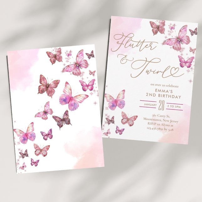 Flutter & Twirl Glitter Butterfly Birthday  Invitation (Creator Uploaded)