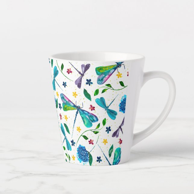 Flutter-Watercolor Dragonfly Garden Designer Latte Mug (Right)