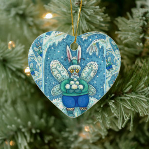 FLUTTERBUN WINTER WONDERLAND, FUNNY BUNNY RABBIT CERAMIC TREE DECORATION