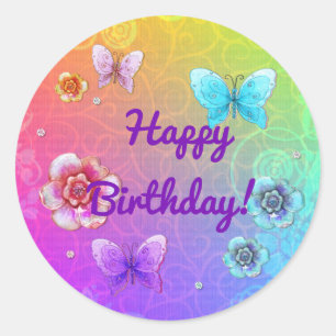 Flutterby Graffiti Jewelled BIRTHDAY Classic Round Sticker