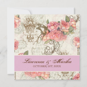 Flutterbyes 'n Roses Elegant Wedding - Pink-Lav Invitation