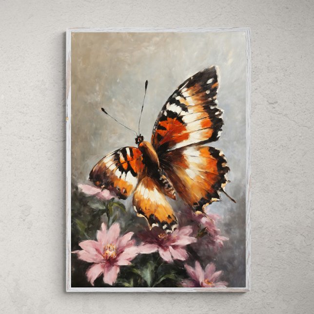 Fluttering Beauty: Butterfly on a Flower Painting Poster (Creator Uploaded)