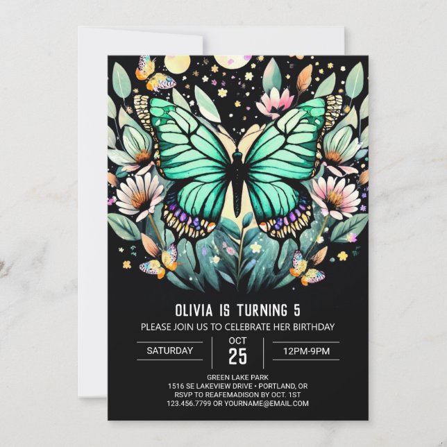 Fluttering Butterfly Birthday  Invitation (Front)