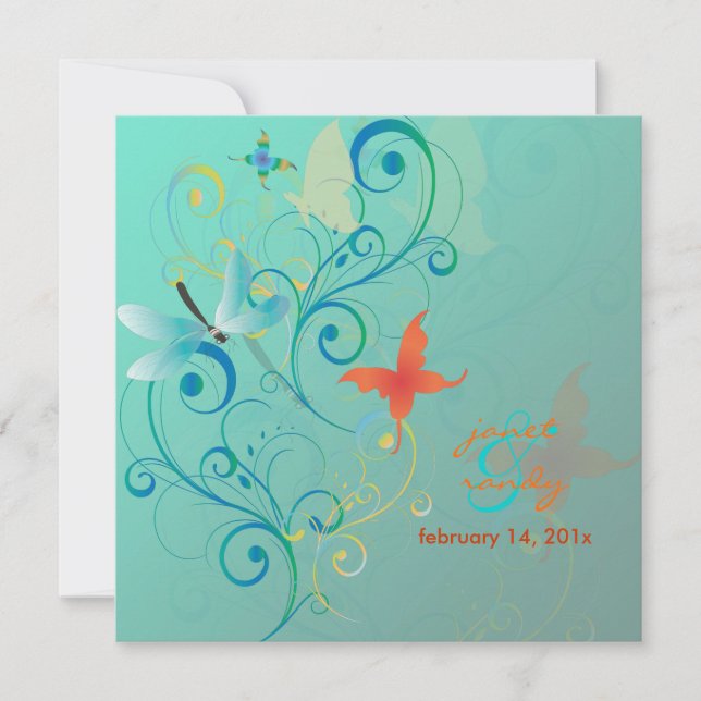 Fluttering by.. dragon fly+butterflies+swirls invitation (Front)