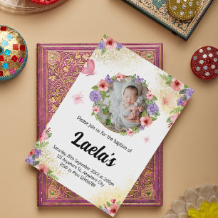 Fluttering Faith: Modern Butterfly Baptism Photo  Invitation