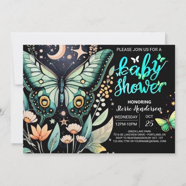 Fluttering Green Butterfly Baby Shower Invitation (Front)