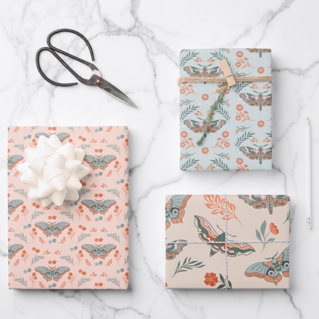 Fluttering Moments: Moth Magic Wrapping Paper Sheet (Front)