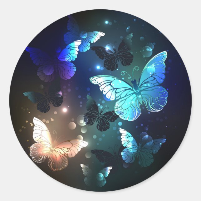 Fluttering Night Butterfly Classic Round Sticker (Front)