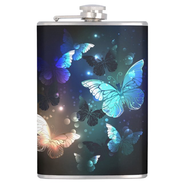 Fluttering Night Butterfly Hip Flask (Front)