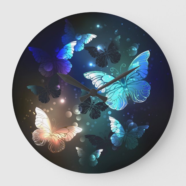 Fluttering Night Butterfly Large Clock (Front)