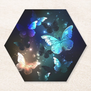 Fluttering Night Butterfly Paper Coaster