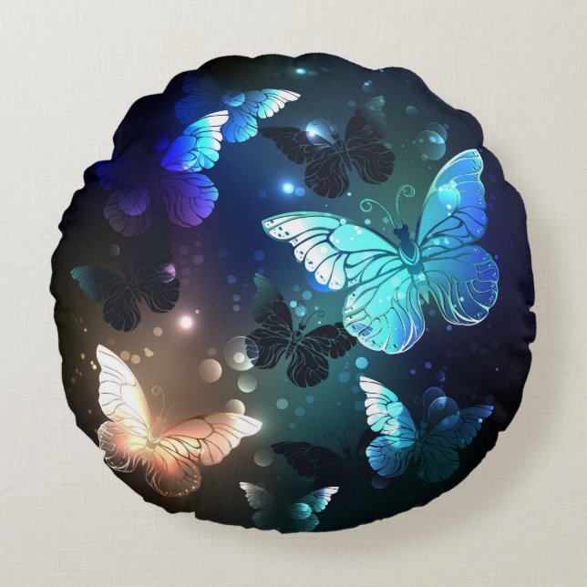 Fluttering Night Butterfly Round Cushion (Front)