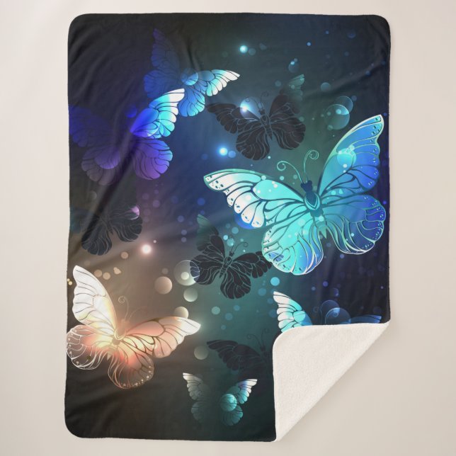 Fluttering Night Butterfly Sherpa Blanket (Front)