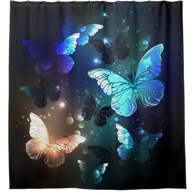 Fluttering Night Butterfly Shower Curtain (Front)