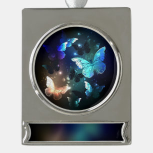 Fluttering Night Butterfly Silver Plated Banner Ornament