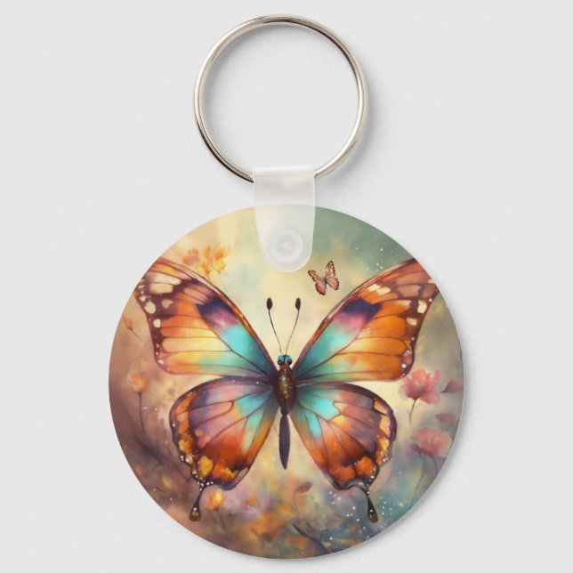 Fluttering Whimsy: Colourful Butterfly Print Keych Key Ring (Front)