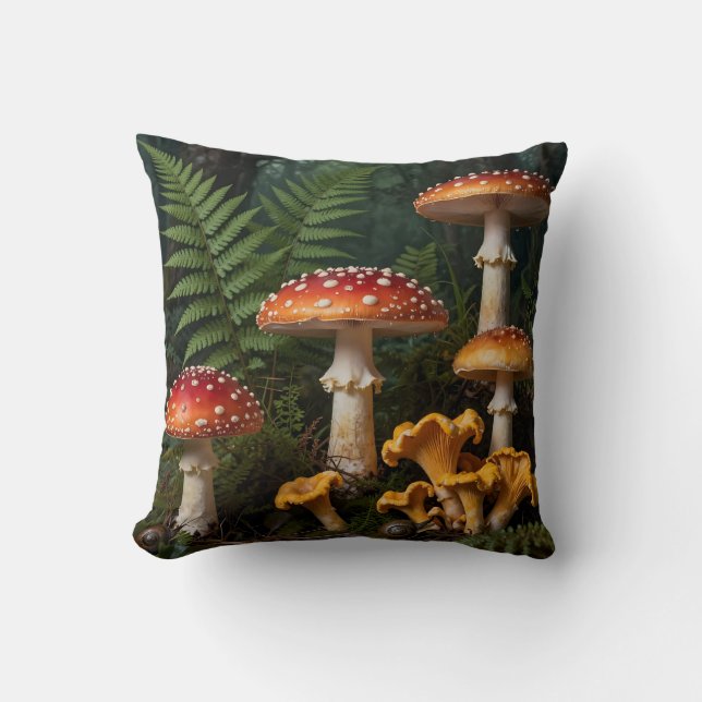 Fly Agaric Mushrooms Forest Botanical Cushion (Front)