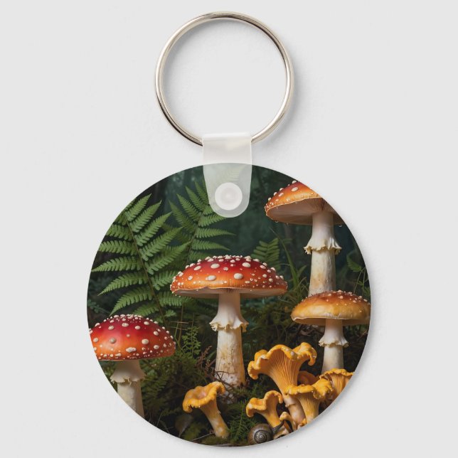 Fly Agaric Mushrooms Forest Botanical Key Ring (Front)