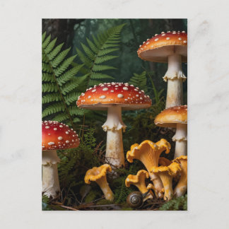 Fly Agaric Mushrooms Forest Botanical Postcard