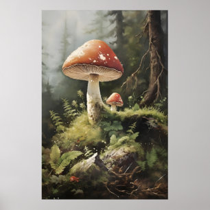 Fly Agaric Mushrooms Print, Woodland Mushroom In Poster