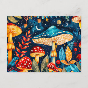 Fly Agaric Mushrooms Under Full Moonlight Postcard